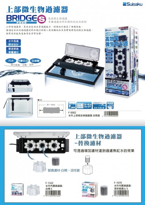 【♬♪貓的水族♪♬】 F-0002  日本 SUISAKU 水作 上部微生物過濾器-含馬達