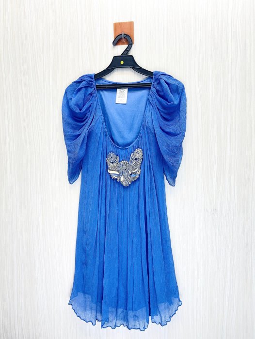 PAUL&JOE 法國製 藍色鑲鑽花朵低領洋裝