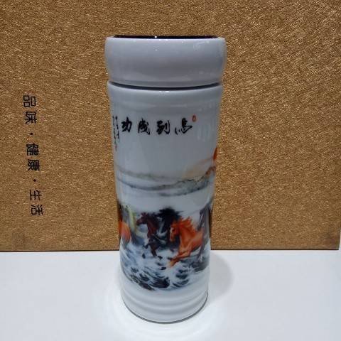 艾可陶瓷保溫杯 陶瓷保溫杯 陶瓷冰霸杯 景德鎮陶瓷保溫杯帶蓋青花瓷茶杯過濾網雙層內膽辦公泡茶禮品水杯