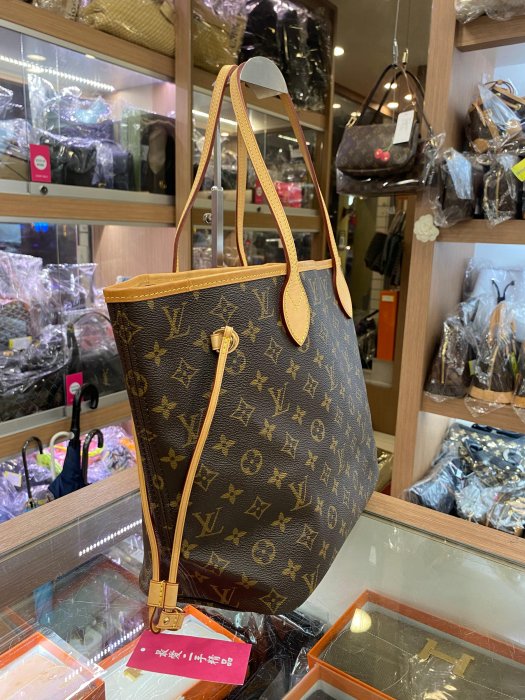 ☆最愛二手精品☆ LV Neverfull MM 中款原花金釦購物袋肩背包托特包 XG6996 M40995