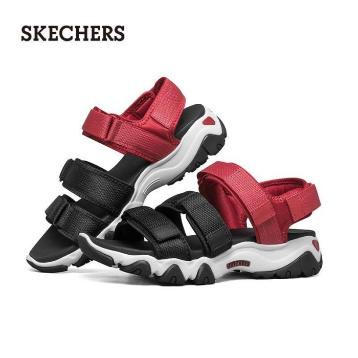 100原廠％Skechers/斯凱奇涼鞋女2021新款魔術貼厚底露趾沙灘涼鞋66666284