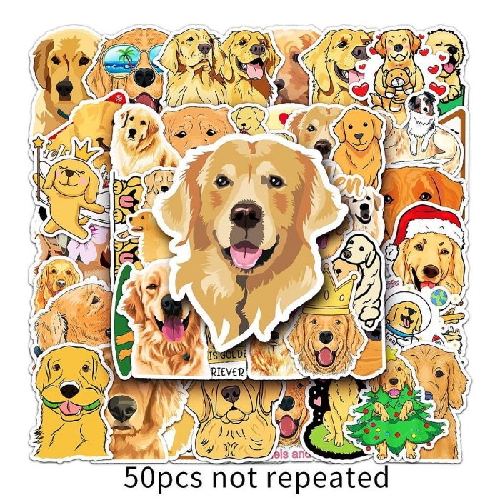50 件卡通動物 DIY 貼紙金毛塗鴉防水貼紙適用於滑板手機殼行李箱
