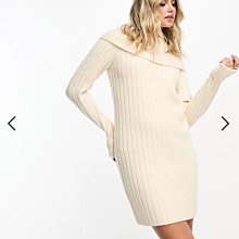 (嫻嫻屋) 英國ASOS-Miss Selfridge奶油白色羊毛混紡套頭翻領長袖洋裝 EJ23