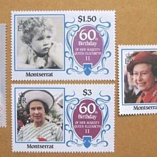 8(∩_∩)8~英女王專集---蒙特塞拉特郵票---女王60周年壽辰---1986年--- 4 全---外國郵票