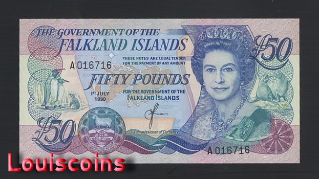 【Louis Coins】B1720-Falkland Islands-1990福克蘭群島紙鈔.50 pounds