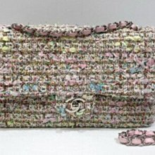 遠麗精品(板橋店) S1517 chanel 粉色雙蓋混色斜紋軟呢銀釦 COCO25 A01112