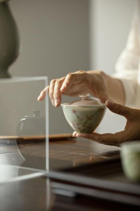 現貨 茶道 茶杯 無落桃紅手繪艷陽綻放蓋碗釉下彩手工陶瓷泡茶碗茶杯單個功夫茶具