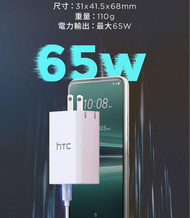 HTC 65W GaN氮化鎵三孔電源供應器CH02 極速智能充電器 快充頭 旅充