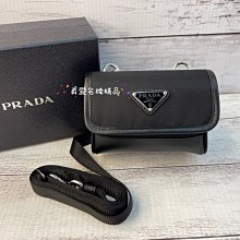 《真愛名牌精品》PRADA 2ZT022 黑尼龍銀三角 迷你翻蓋萬用斜背小包(背帶可拆) *全新*代購