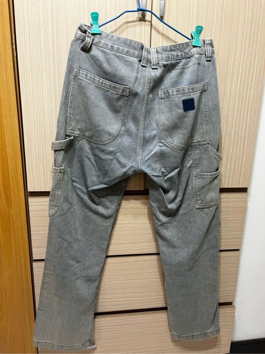 灰藍 復古寬鬆牛仔褲 做舊