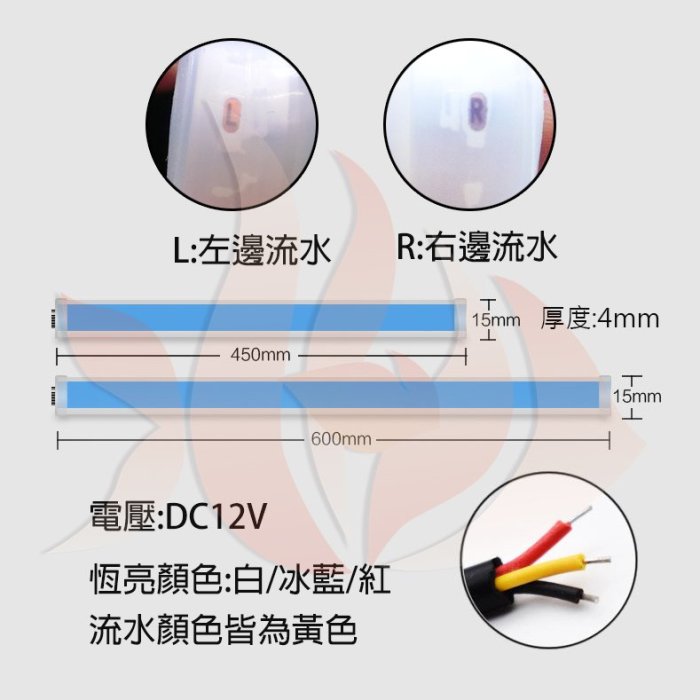 火焱魚 雙色 超薄 LED 45cm 導光條 跑馬 流光 流水 轉向 方向燈 淚眼燈  日行燈 燈條 汽車改裝 防水