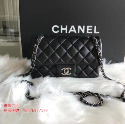 雅萱二手 CHANEL 黑 小羊皮 菱格紋 金鍊 20 公分 Mini CoCo 包 A69900