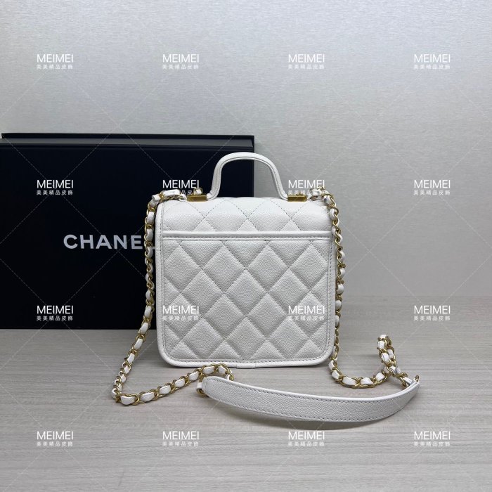 30年老店 預購 CHANEL 豆腐包 荔枝紋 牛皮 金鍊 口蓋包 手提 白色 AS3652 香奈兒 晶片