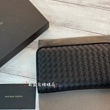 《真愛名牌精品》Bottega Veneta (BV) 114076 1000 黑色編織ㄇ字型長夾*全新*代購