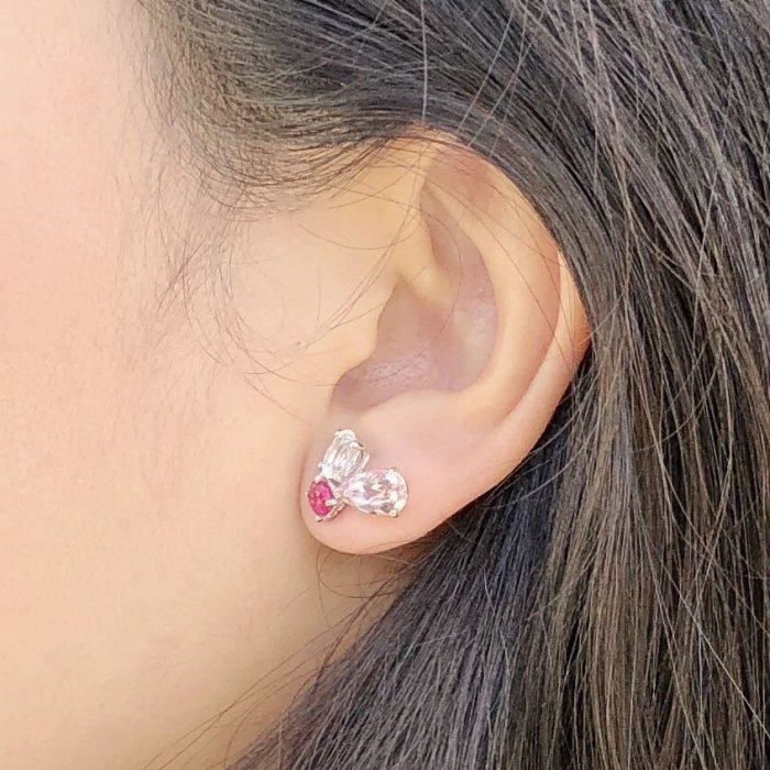 [tt珠寶設計］粉色系列小蝶造型耳環 14K金 尖晶石 剛玉 摩根石
