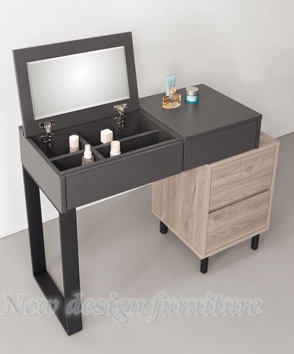 【N D Furniture】台南在地家具-木心板鋼刷木紋灰橡拼黑雙色收納91cm掀鏡台/3尺鏡台YH