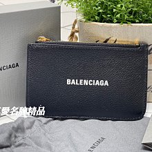 《真愛名牌精品》Balenciaga 637130 黑色 白字 拉鍊款 卡片零錢包 **全新品**代購