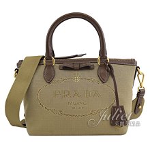 【茱麗葉精品】 全新精品 PRADA 專櫃商品 1BA111 復古大LOGO帆布皮飾邊手提兩用包.駝/咖 預購無現貨