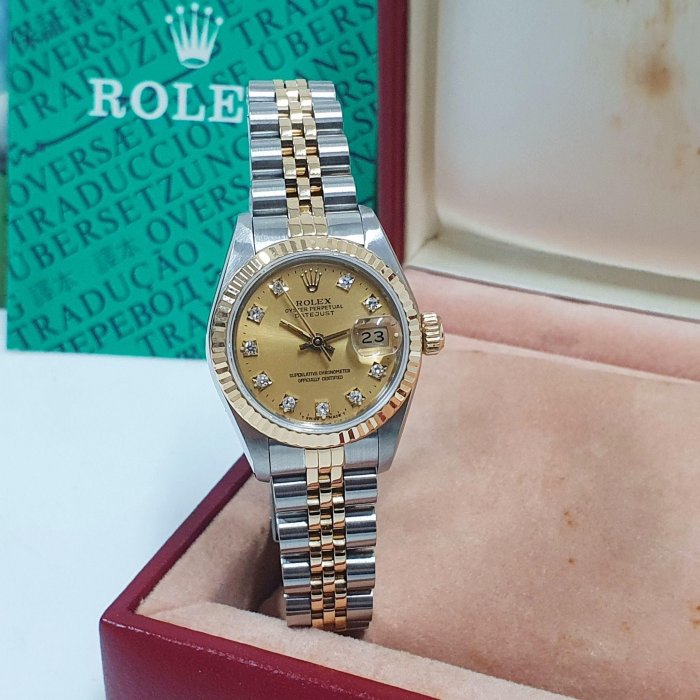 ROLEX勞力士 69173 Datejust 蠔式女錶 經典款式 金色十鑽面盤 錶徑26 自動上鍊 大眾當舖L642