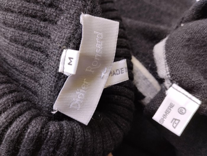 法國品牌 Didier Ronsard 黑色格線 100% Cashmere 喀什米爾山羊絨高領短袖羊毛衣(法國製)