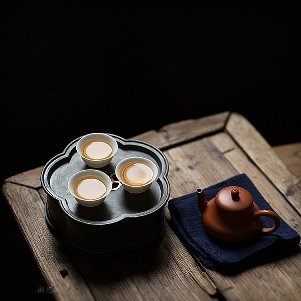 梅花型純錫茶盤壺承茶船茶海古錫建水潮汕老茶器手工雕刻可以堂普洱茶苑 