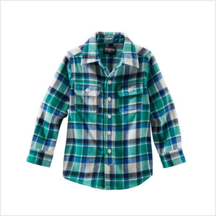 OshKosh Bgosh 綠/藍法蘭絨格紋襯衫 #443C349｜2T/3T 快速出貨+滿額折扣《EN》