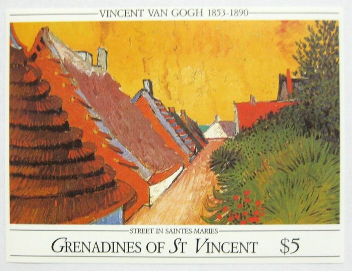 (9 _ 9)~聖文森和格林納丁斯群島小型張--聖瑪利的道路--01--梵谷名畫專輯--1990年代發行--盛世外票