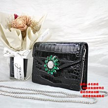 優買二手精品名牌店 MIU MIU 黑 牛皮 鱷魚 皮 紋 水鑽 花朵 WOC 晚宴包 銀鍊 鍊 手拿 包 斜背包 全新