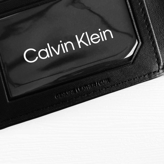 美國百分百【全新真品】Calvin Klein 皮夾 logo 真皮 錢包 CK 短夾 證件夾 專櫃精品 黑色 CM95