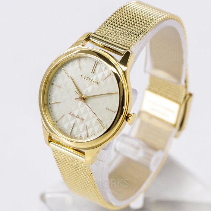 現貨 可自取 CITIZEN EM0502-86P 星辰錶 手錶 32mm 光動能 金色面盤 金色米蘭錶帶 金錶 女錶