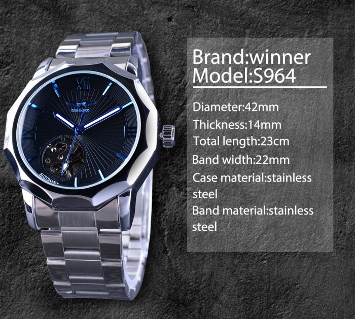 歐美流行 勝利者 winner 男士時尚休閑氣質鏤空全自動機械手表