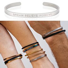 MANTRABAND 美國悄悄話手環 Dream Believe Achieve 夢想信仰實現 消光銀手環 寬版 男款