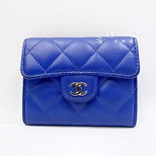 遠麗精品(板橋店) S3346 Chanel藍羊皮銀釦雙層零錢卡包A31504