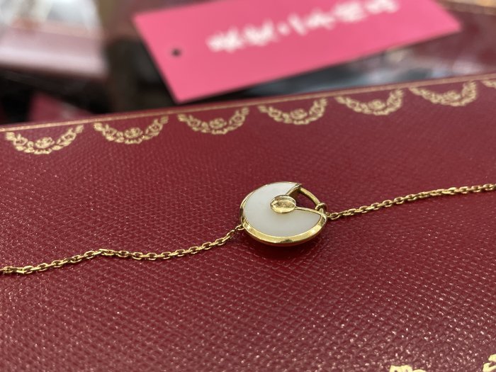 ☆最愛二手精品☆ CARTIER AMULETTE 卡地亞黃K金圓形白母貝鑲鑽手鍊手環手鐲 18K金 C3017