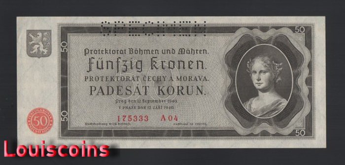 【Louis Coins】B1752-BOHEMIA & MORAVIA-1940波西米亞&摩拉維亞-50 Kronen