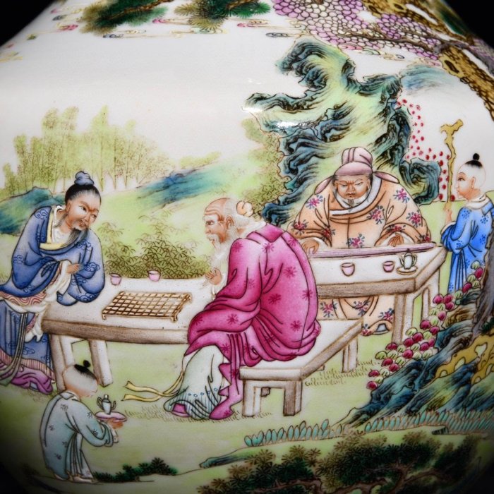 清乾隆粉彩竹林七賢紋雙耳瓶，高36.5cm直徑21cm，編號35 瓷器 古瓷 古瓷器