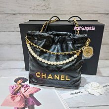 《真愛名牌精品》CHANEL AS3980 黑色 牛皮 黑線 珍珠吊飾 菱格金字 MINI22包  金幣包 *全新*代購