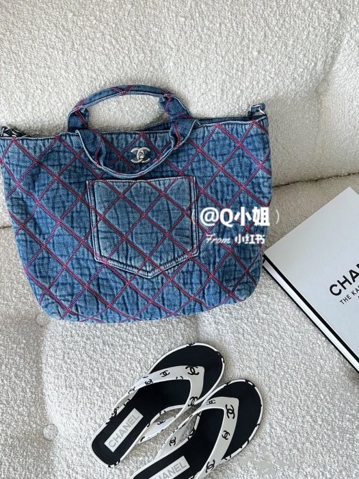 【翰貝格名牌館】全新真品 CHANEL 22M Coco beach 沙攤 系列 牛仔 托特包 tote bag 預購