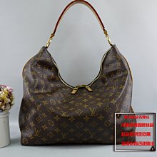 優買二手精品名牌店 LV M40587 Sully 原花 老花 字紋 扁帶 拉鍊 肩背包 購物包 牛角包 彎月包 美品