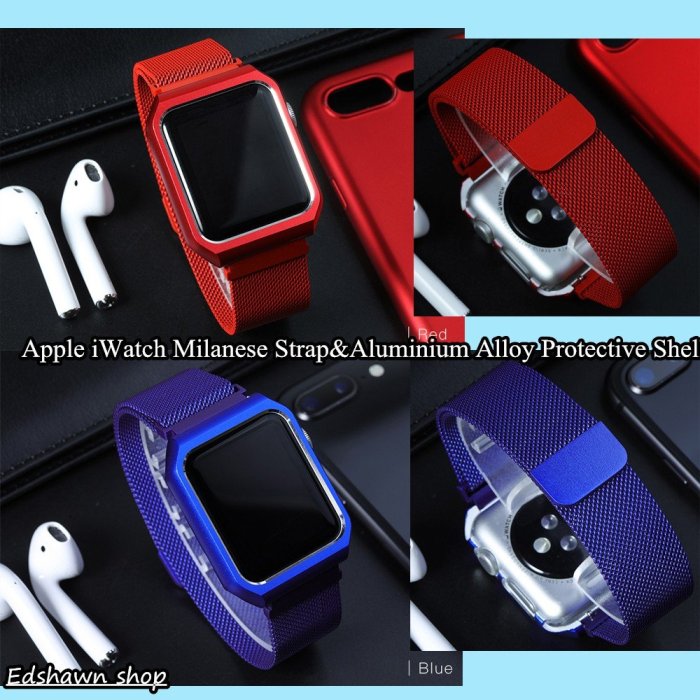 不鏽鋼金屬錶帶 A pple Watch 錶帶 2 3 4代 蘋果手錶米蘭尼斯金屬錶帶 iWatch保護外殼 磁力錶帶