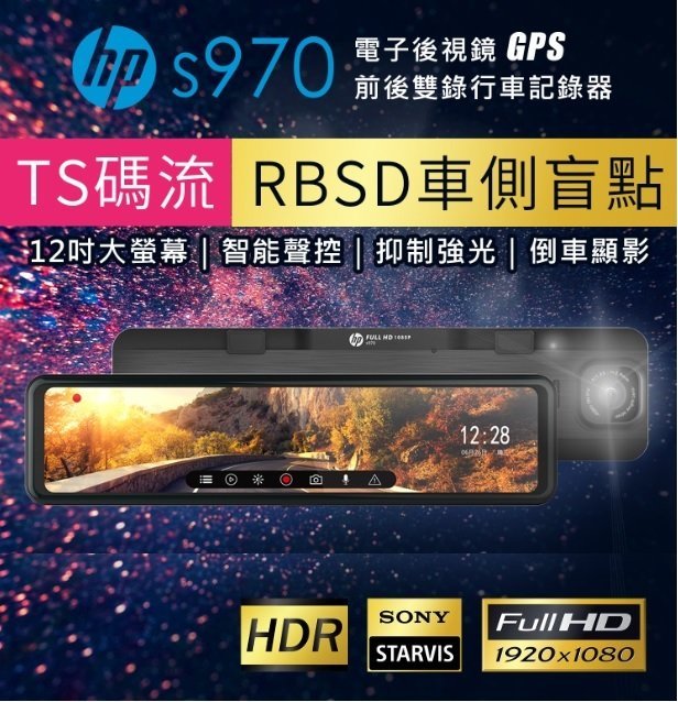 【現貨/贈32G/下標升級wifi版】【惠普 HP S970】 GPS測速提醒 前後雙錄 聲控 盲點偵測 SONY感光元件 行車紀錄器