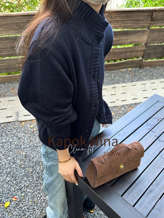 kapok秋季立領慵懶寬松毛衣外套軟糯紐扣開衫休閒上衣女