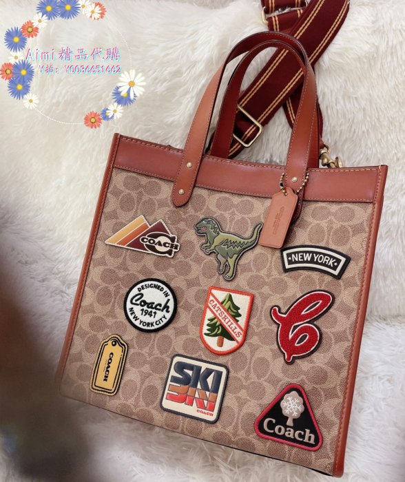 Aimi精品代購 Coach C6846 蔻馳新款Rexy恐龍印花女士托特包 附購證 商品吊牌標籤