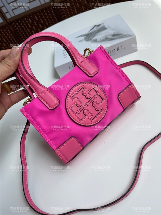 空姐代購 Tory Burch 0078 ELLA tote 尼龍布料拼牛皮 迷你號 托特包 單肩斜挎 手提女包 側背包