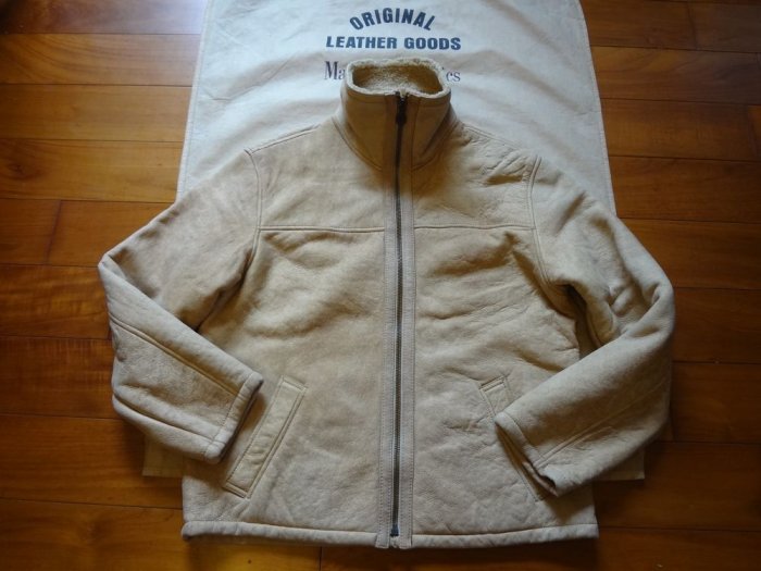 Marlboro Classics MCS 近新品萬寶路經典匈牙利製米黃色頂級羊毛皮草飛行夾克皮衣L號(0505)