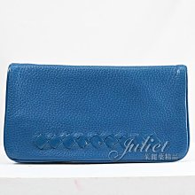 【茱麗葉精品】二手精品 【9.5成新】BOTTEGA VENETA 純手工小羊皮半編織扣式長夾/晚宴包.藍#3