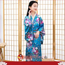 日式風情！日式小女孩和服，復古印花女童浴衣睡袍-百花(湖藍色)-水水女人國