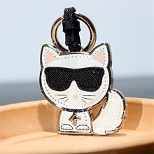＝86號店=法國KARL LAGERFIELD 金屬/十字紋牛皮 品牌圖案造型 貓貓造型鑰匙扣掛件 如圖色