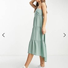 (嫻嫻屋) 英國ASOS-綠色平口領細肩帶中長裙洋裝ED23