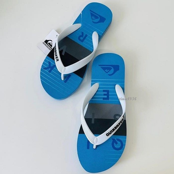 《現貨》QUIKSILVER 澳洲 男生 海灘拖鞋 US8，US9（MOLOKAI WORD BLOCK 人字夾腳拖鞋-藍色/白帶）
